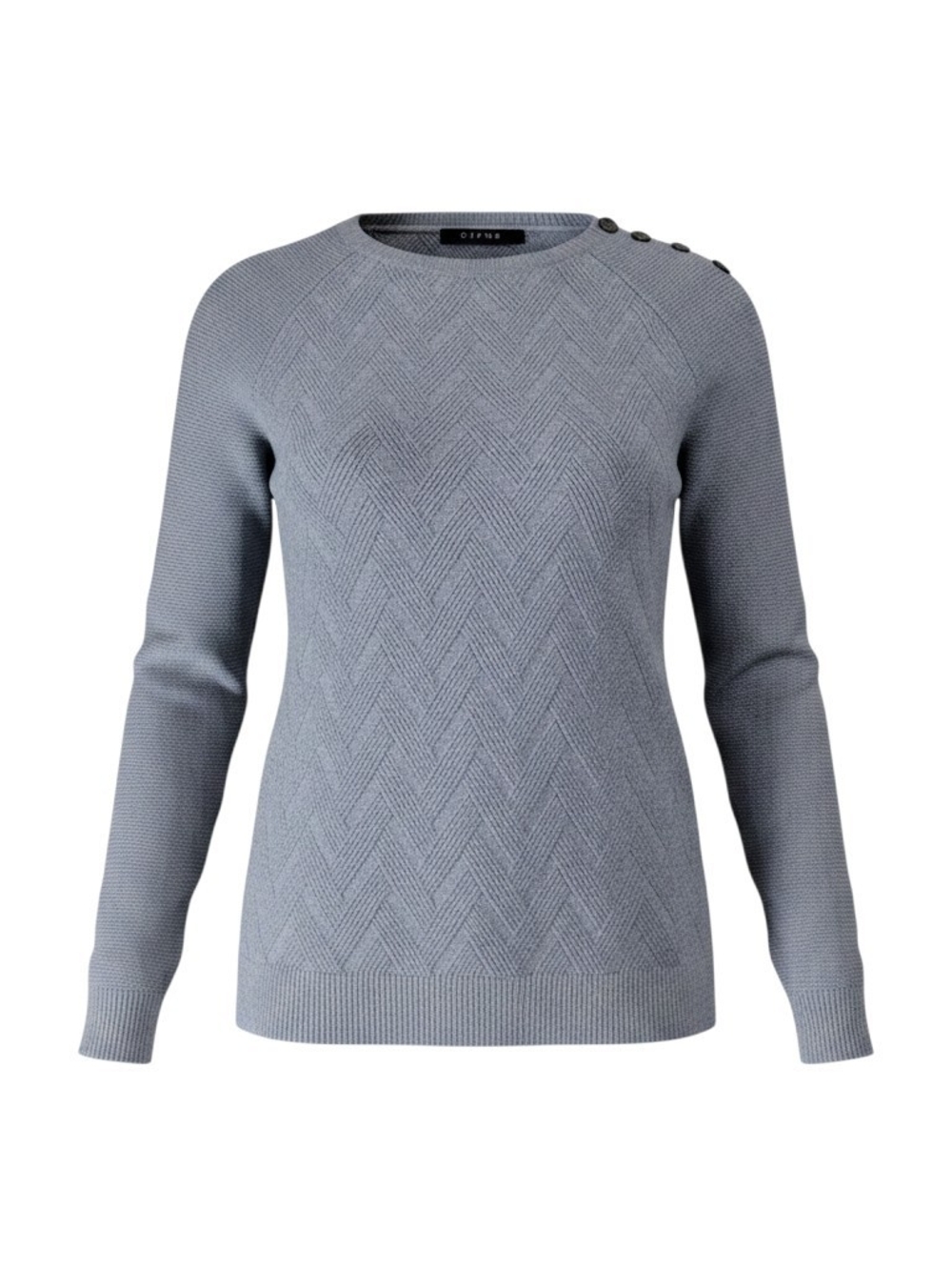 Cyrus Light Gray Chevron Crewneck Sweater with Shoulder Buttons - Size S